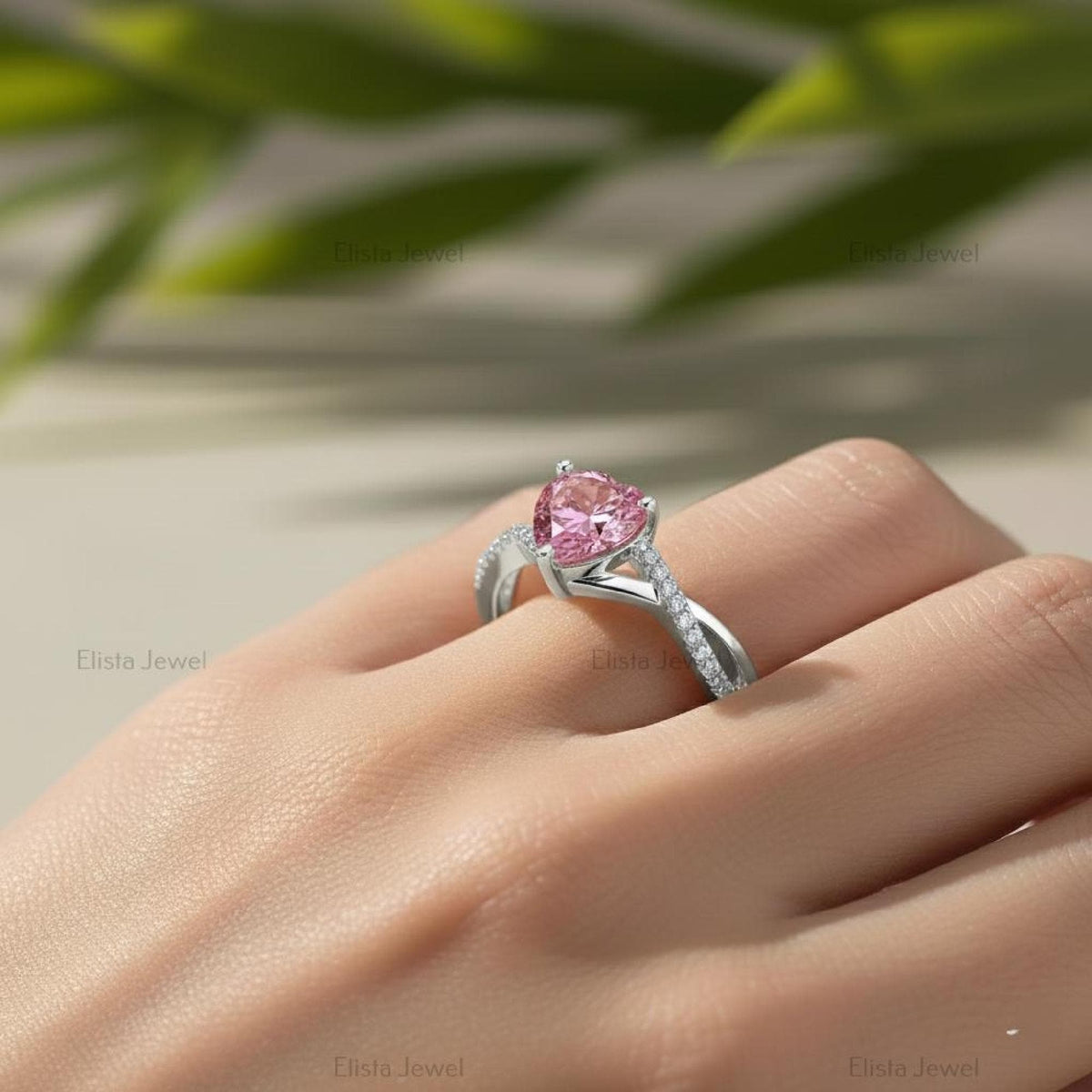 Fancy Pink Heart-Shaped Lab-Grown Diamond Engagement Ring, 14K White Gold Infinity Pave Band