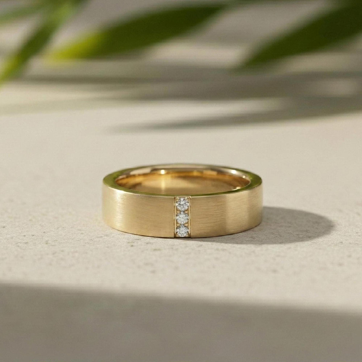 Mens Wedding Band 10K Solid Yellow Gold, Round Lab-Grown Diamond Band For Men