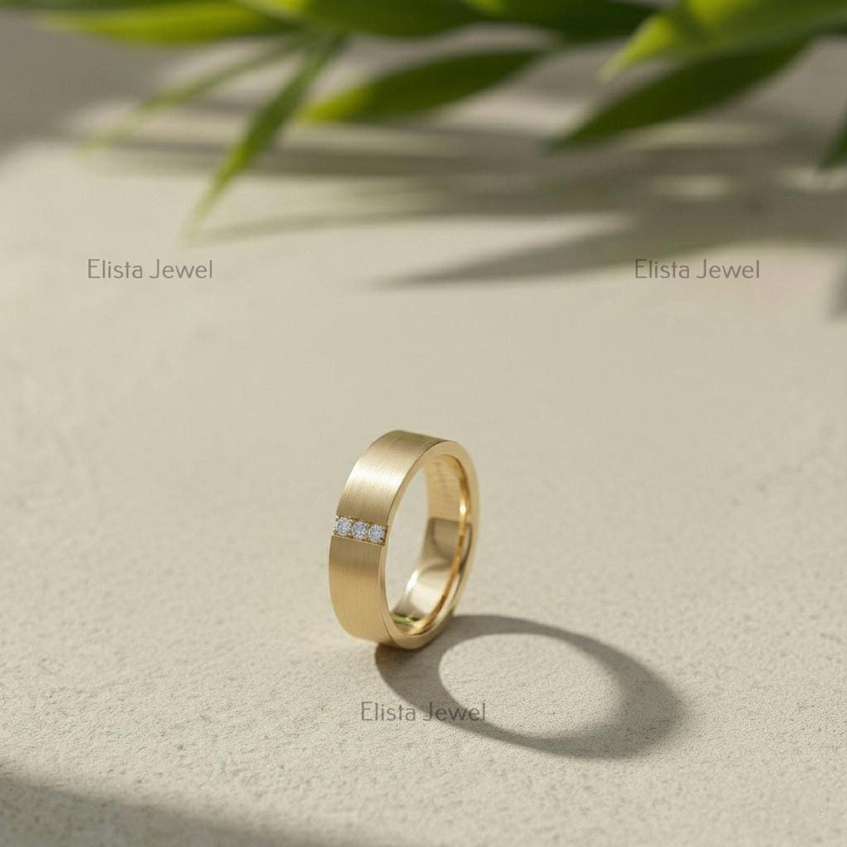 Mens Wedding Band 10K Solid Yellow Gold, Round Lab-Grown Diamond Band For Men