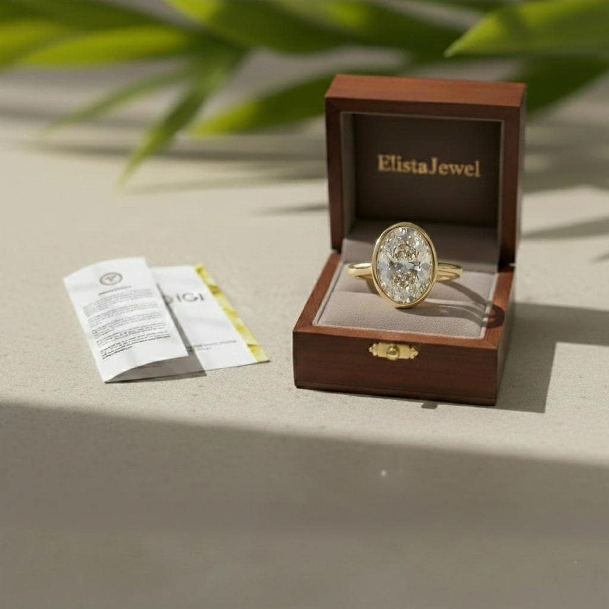 Oval Lab-Grown Diamond Solitaire Ring, 14K Yellow Gold Bezel