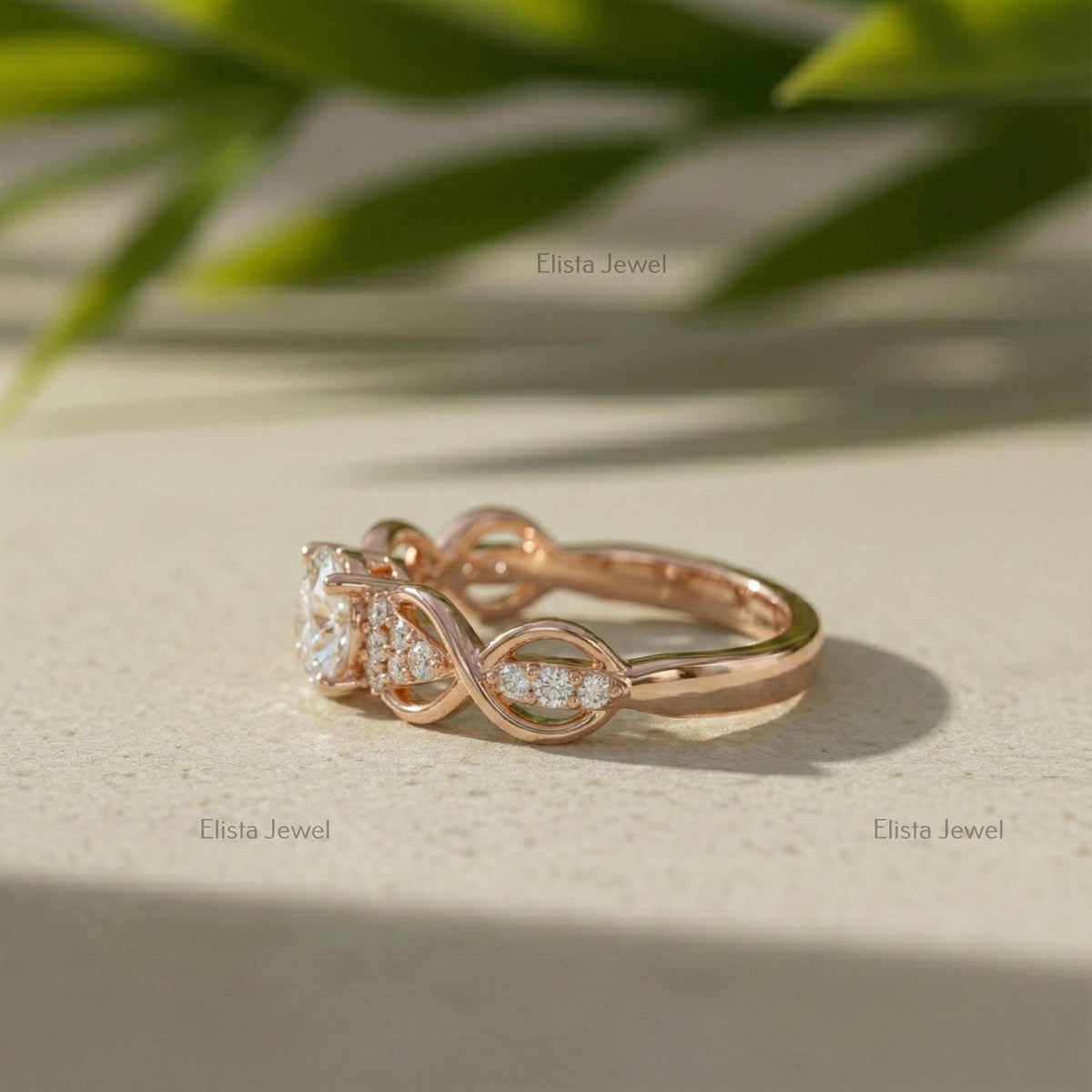 Infinity Ring Round Lab-Grown Diamond Rose Gold Engagement Accent Diamonds