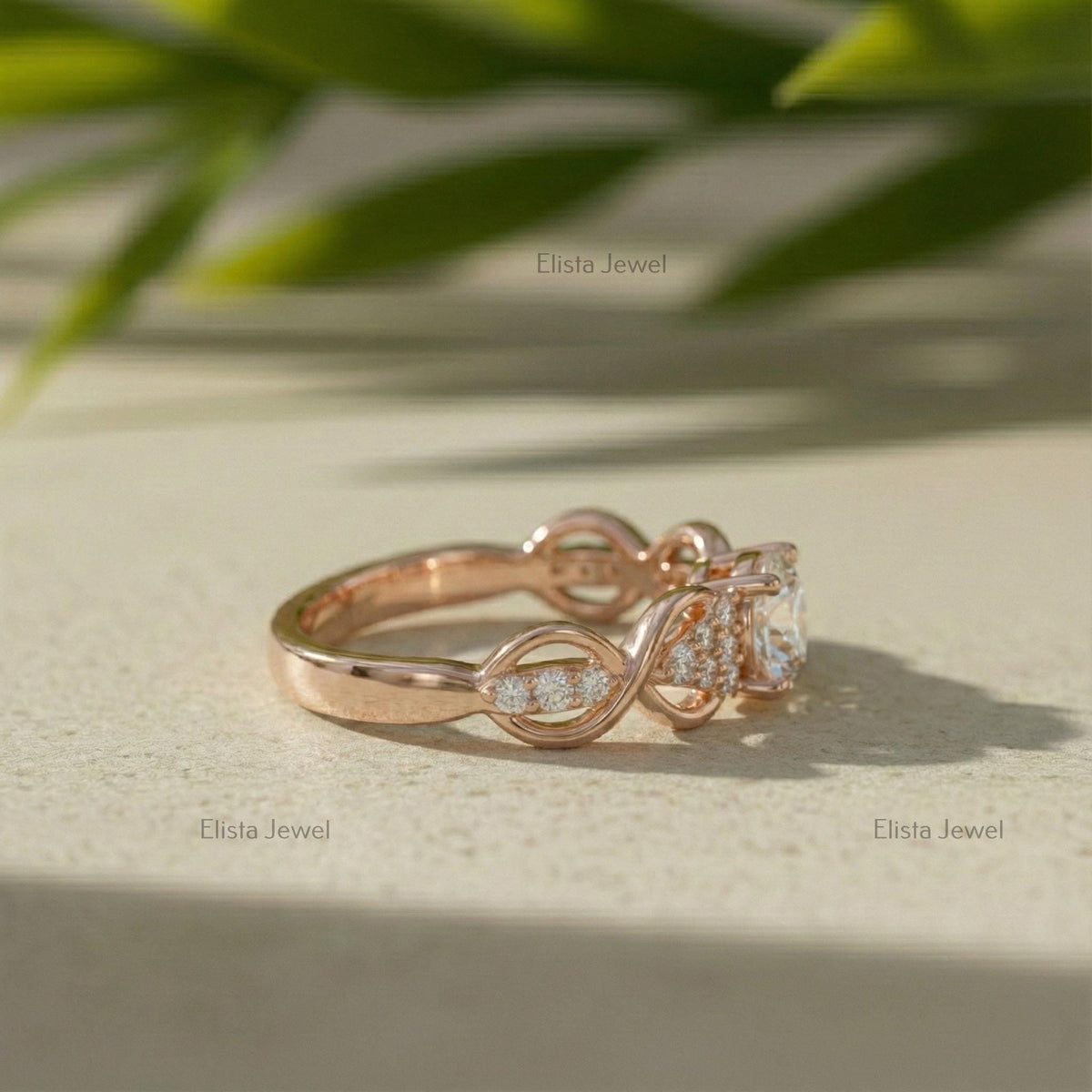 Infinity Ring Round Lab-Grown Diamond Rose Gold Engagement Accent Diamonds