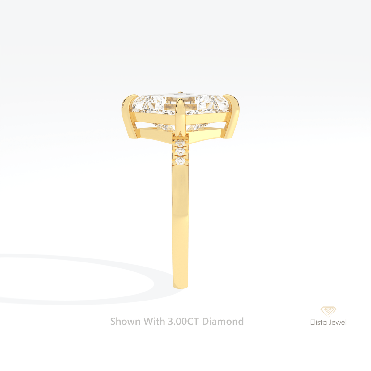 Kite Cut Accent Engagement Lab Grown Diamond Ring in 18K Yellow Gold - Perspective View