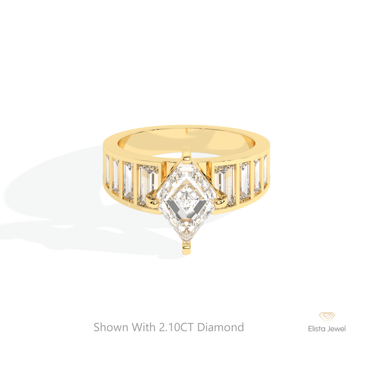 Kite Cut Accent Wedding Lab Grown Diamond Ring in 10K White Gold - Front View