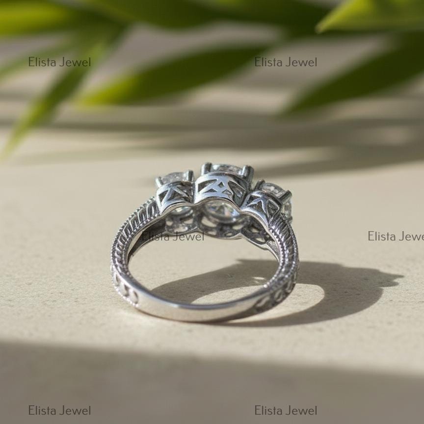 Lab Grown Diamond Trilogy Ring, 14K White Gold Engagement Ring