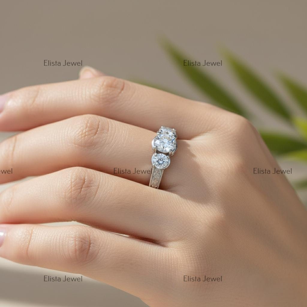 Lab Grown Diamond Trilogy Ring, 14K White Gold Engagement Ring