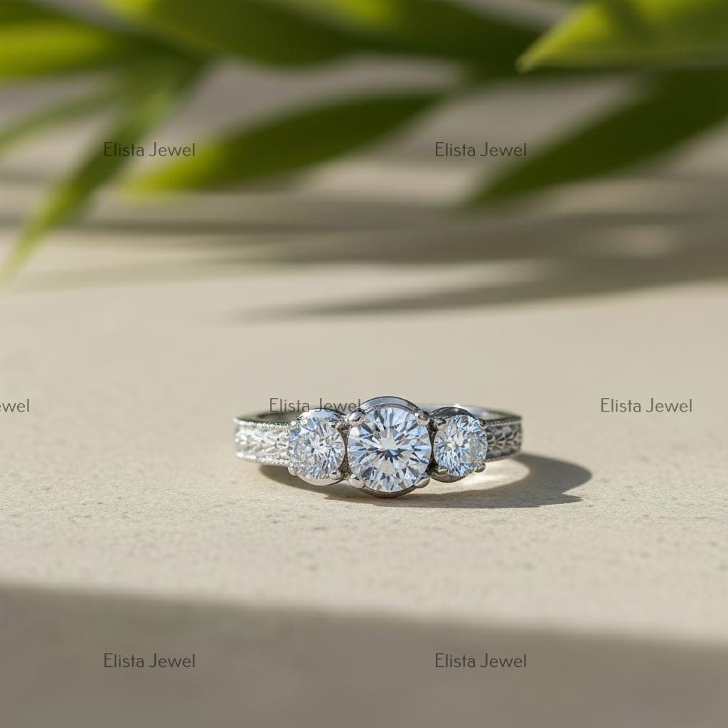 Lab Grown Diamond Trilogy Ring, 14K White Gold Engagement Ring