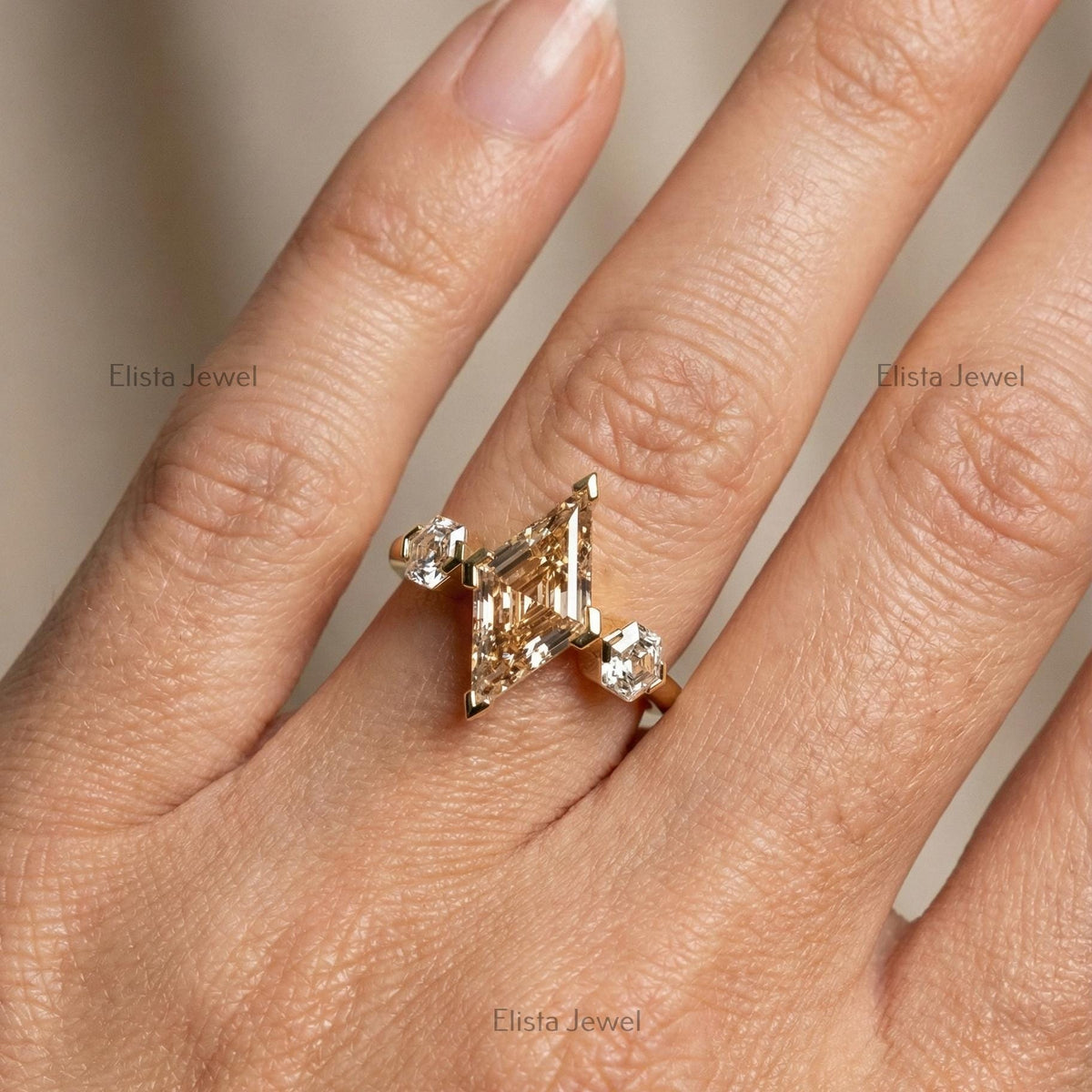 Lozenge Cut Lab Grown Diamond Ring, 14K Gold Three Stone Engagement Ring (IGI Certified)