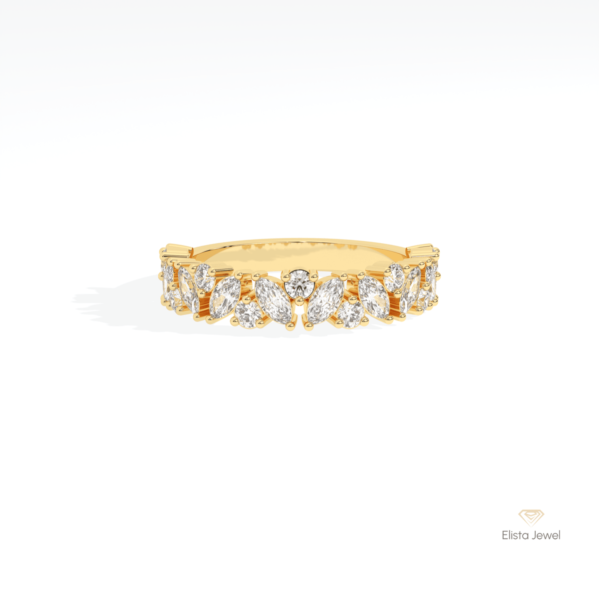 Marquise And Round Cut Staking Lab Grown Diamond Band in 14K Yellow Gold - Detail View