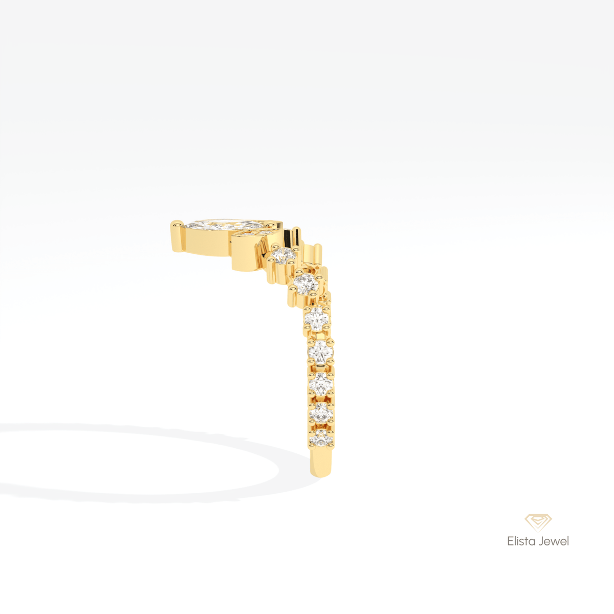 Marquise And Round Cut Wedding Lab Grown Diamond Band in 14K White Gold - Top View