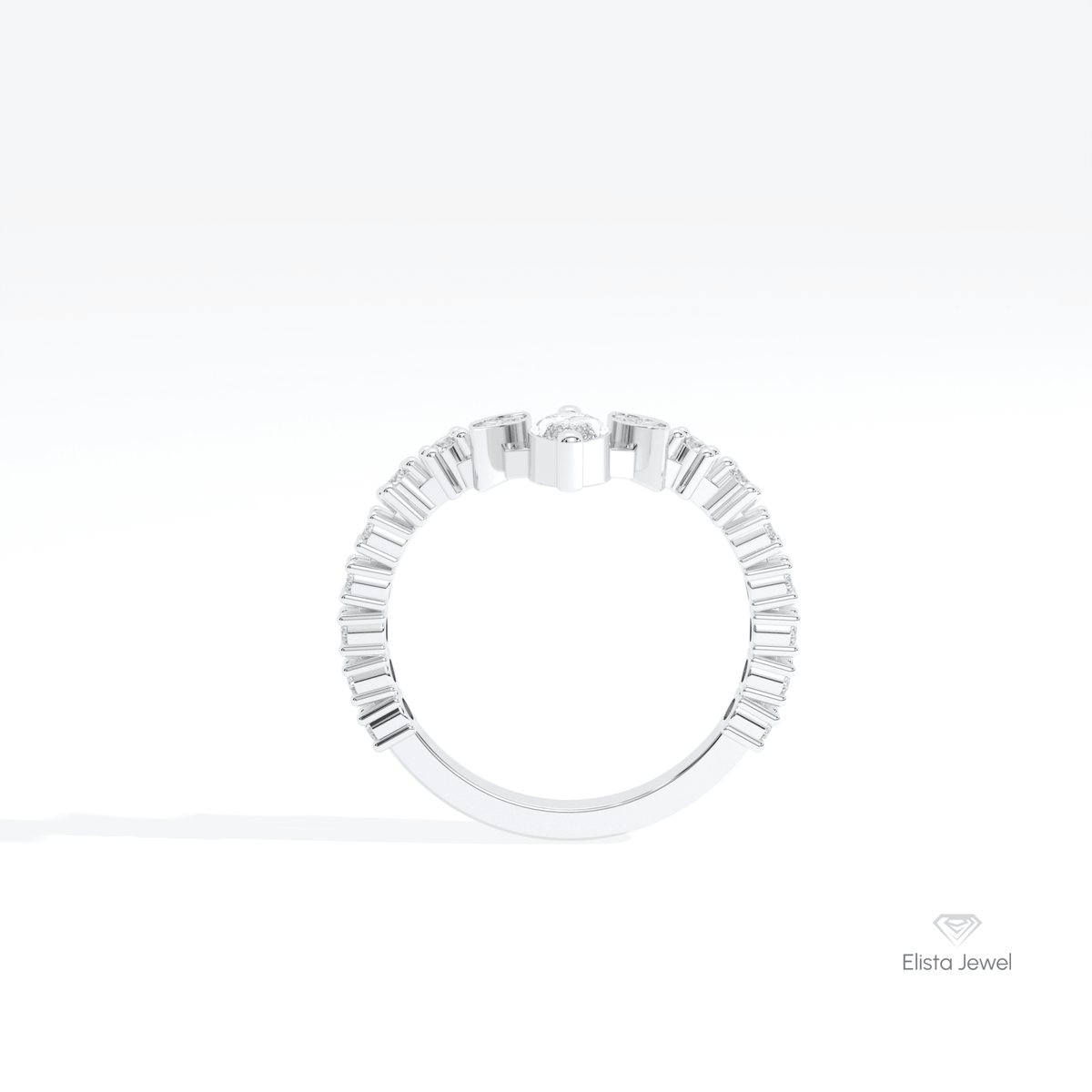 Marquise And Round Cut Wedding Lab Grown Diamond Band in 18K White Gold - Close-up View