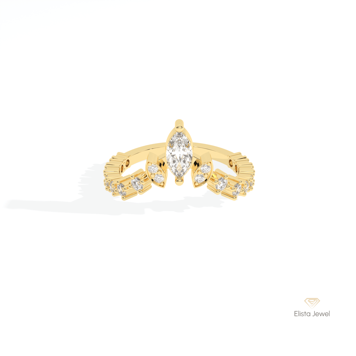 Marquise And Round Cut Wedding Lab Grown Diamond Band in 10K White Gold - Front View