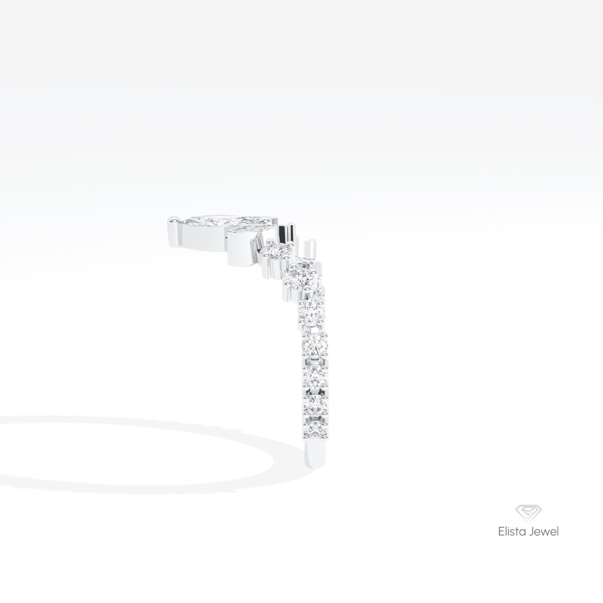 Marquise And Round Cut Wedding Lab Grown Diamond Band in 18K Yellow Gold - Perspective View