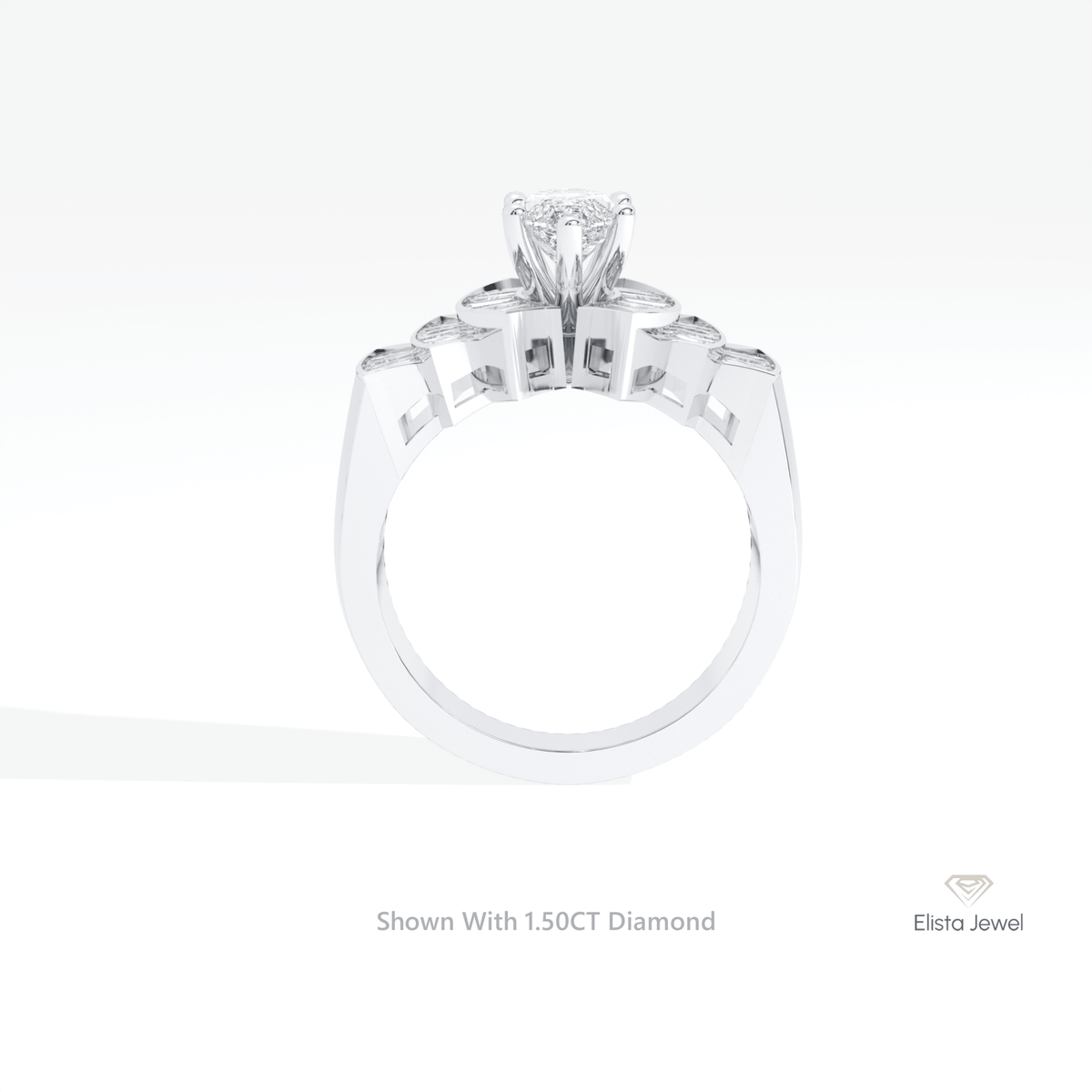 Marquise Cut Accent Art Deco Lab Grown Diamond Ring in 18K White Gold - Close-up View