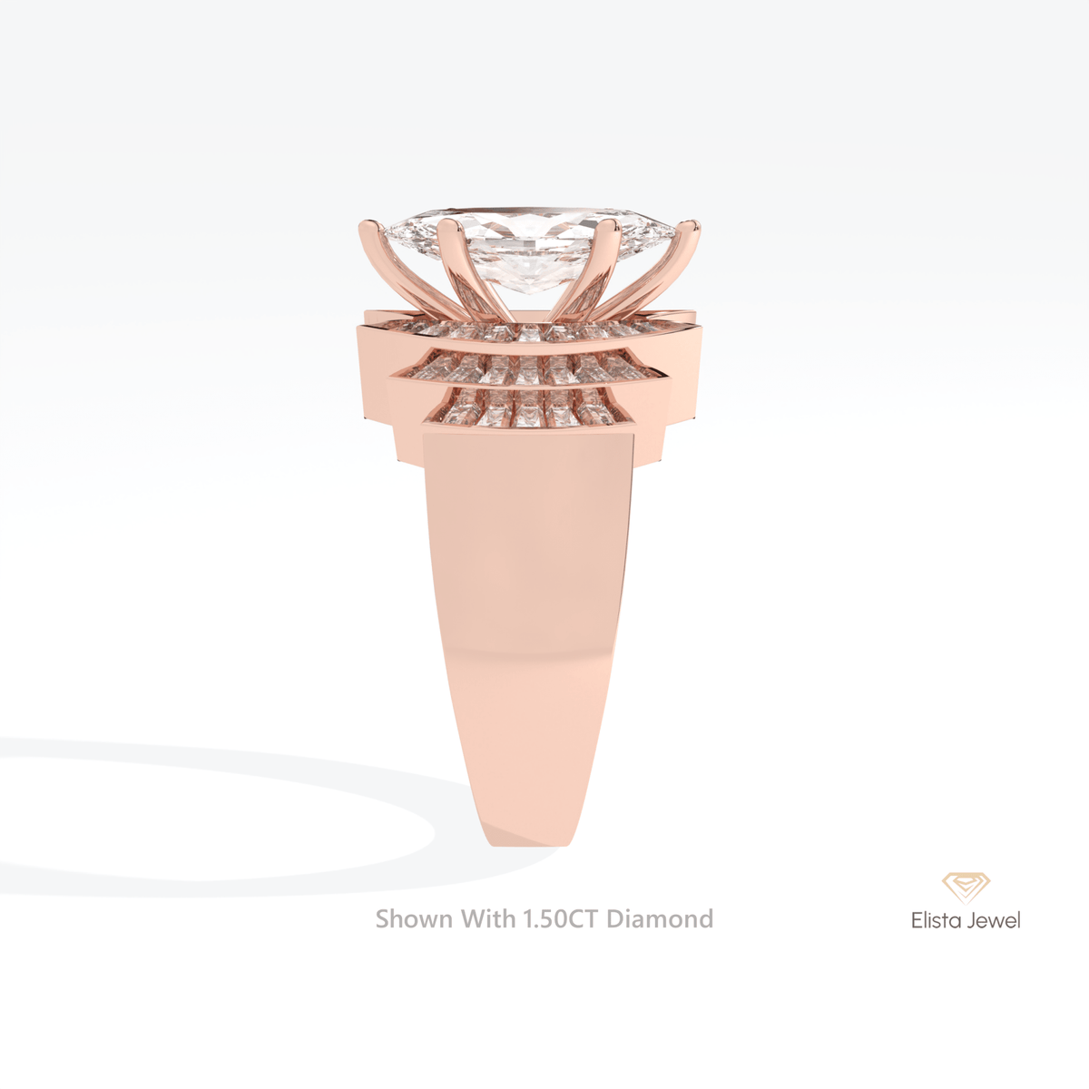 Marquise Cut Accent Art Deco Lab Grown Diamond Ring in 14K White Gold - Top View