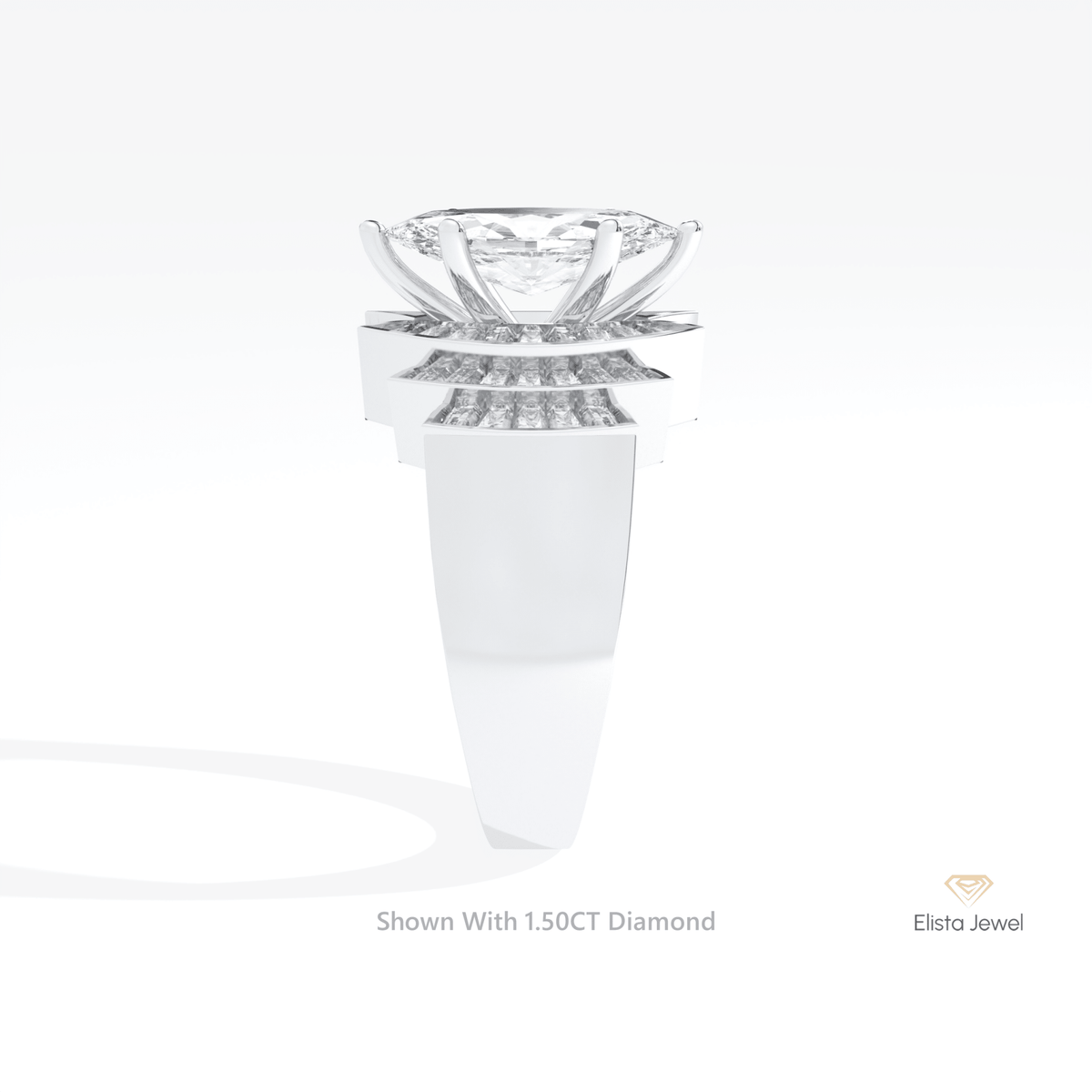 Marquise Cut Accent Art Deco Lab Grown Diamond Ring in 18K Yellow Gold - Perspective View