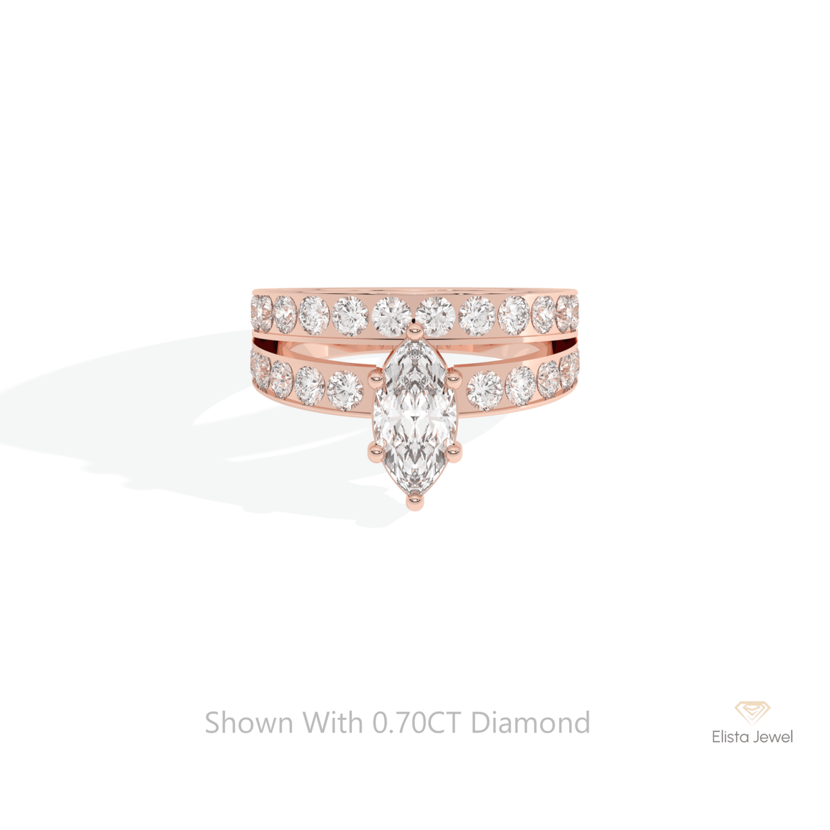 Marquise Cut Accent Engagement Lab Grown Diamond Ring in 18K Rose Gold - Ring on Hand View