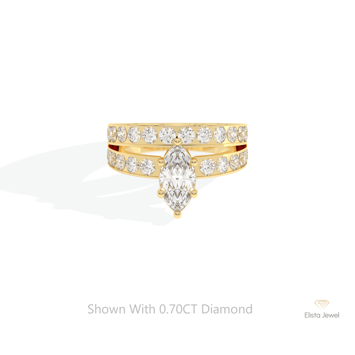 Marquise Cut Accent Engagement Lab Grown Diamond Ring in 10K White Gold - Front View