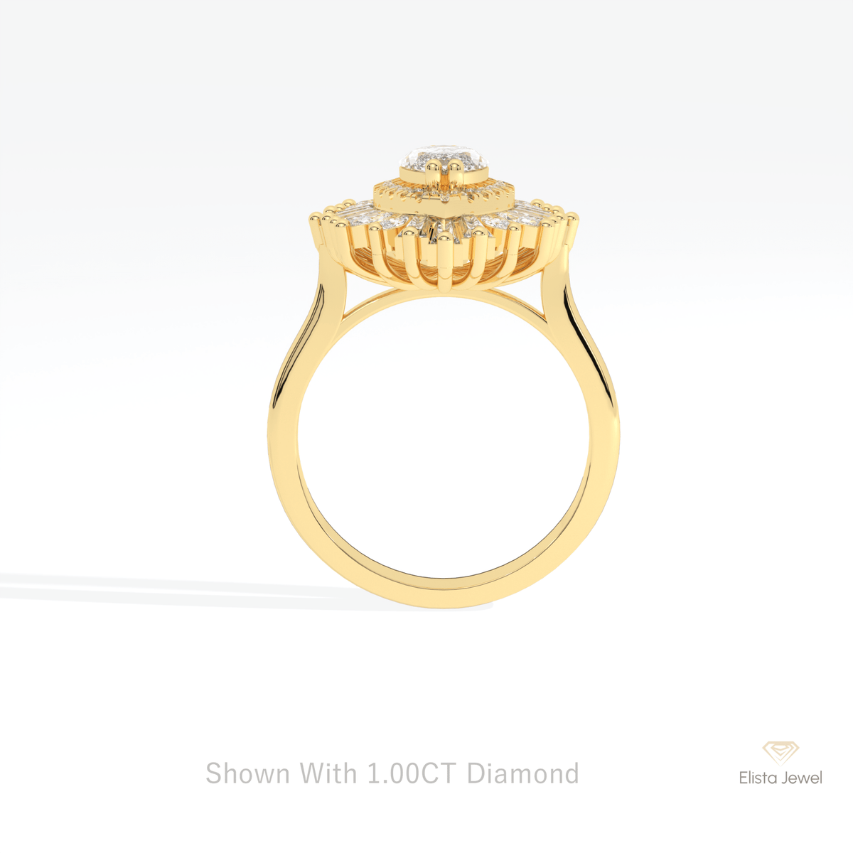 Marquise Cut Art Deco Engagement Lab Grown Diamond Ring in 18K White Gold - Close-up View