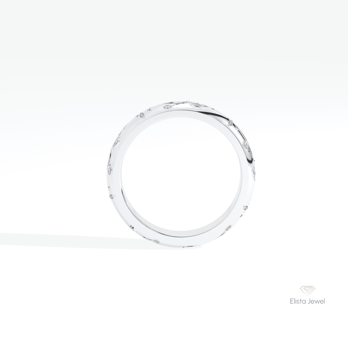 Marquise Cut Celestial Lab Grown Diamond Band in 18K White Gold - Close-up View
