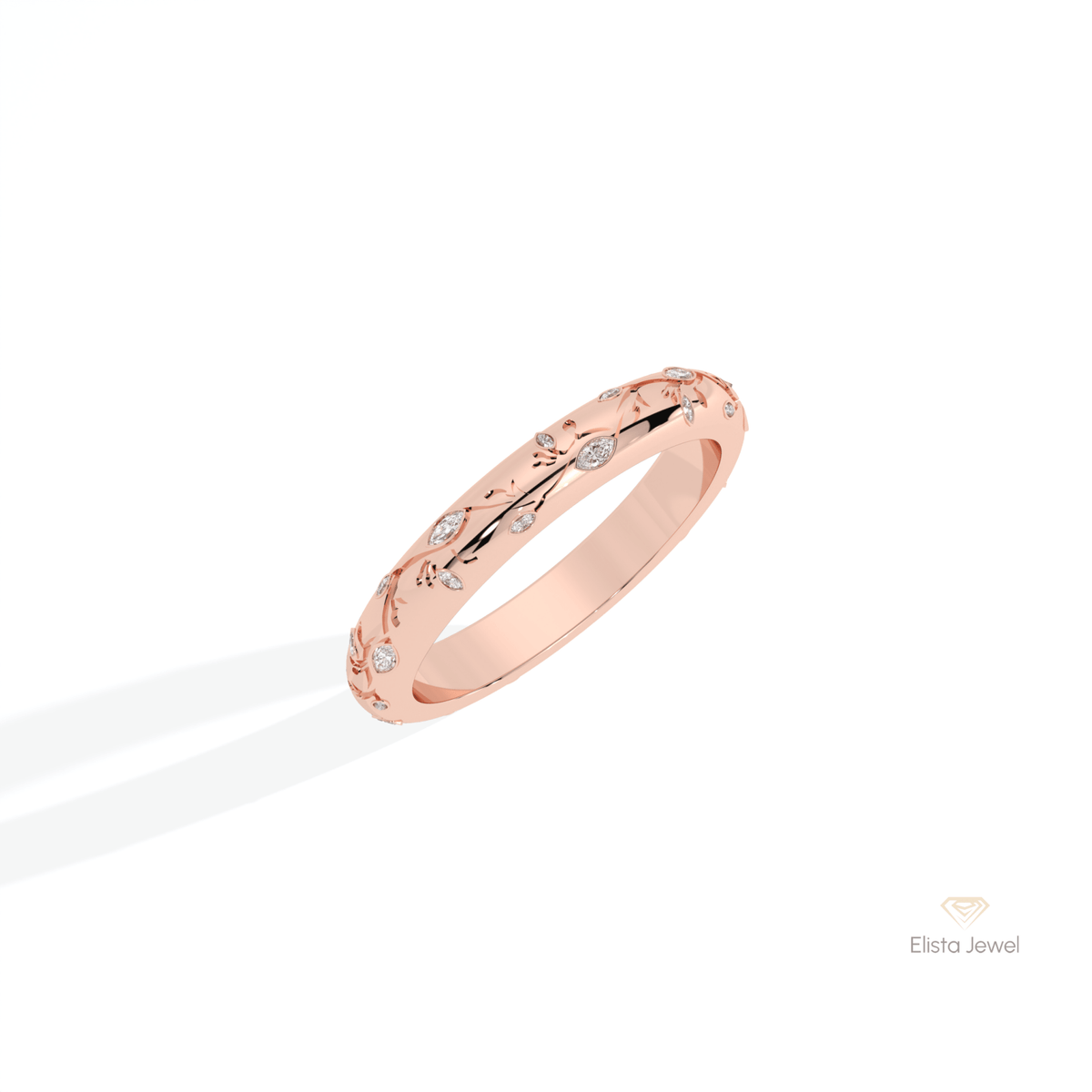 Marquise Cut Celestial Lab Grown Diamond Band in 10K Yellow Gold - Side View