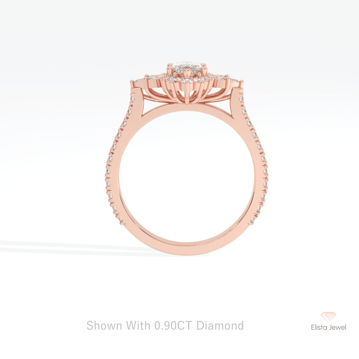 Marquise Cut Cluster Art Deco Lab Grown Diamond Ring in 10K Rose Gold - Angled View