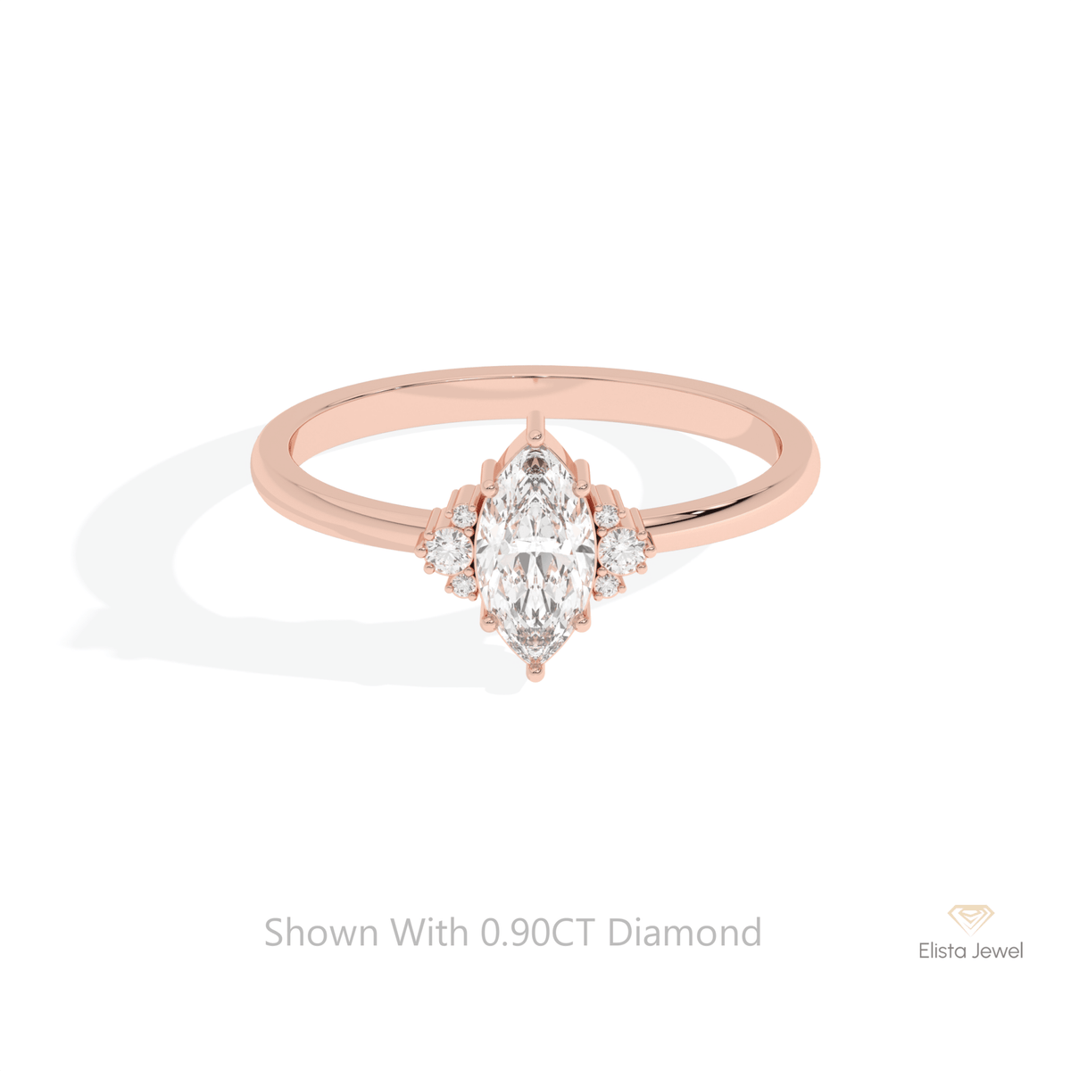 Marquise Cut Cluster Wedding Lab Grown Diamond Ring in 10K White Gold - Front View