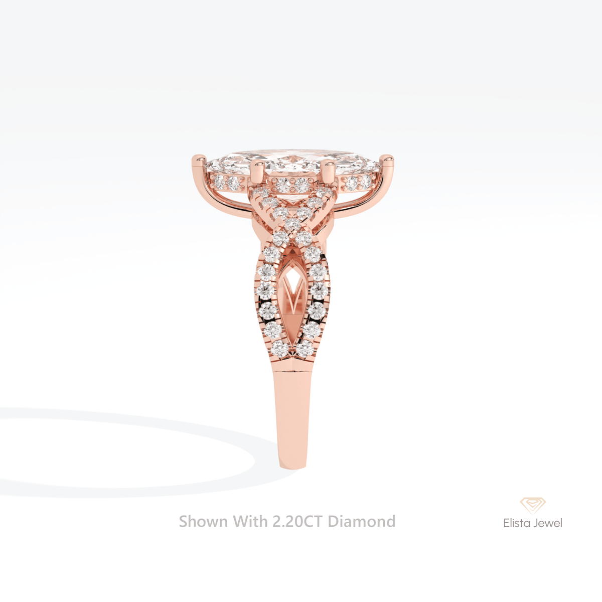 Marquise Cut Crossover Engagement Lab Grown Diamond Ring in 10K Yellow Gold - Side View
