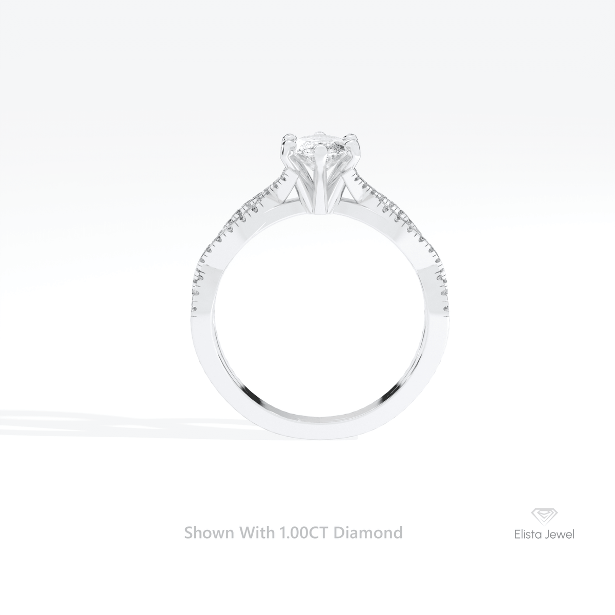 Marquise Cut Crossover Engagement Lab Grown Diamond Ring in 18K White Gold - Close-up View