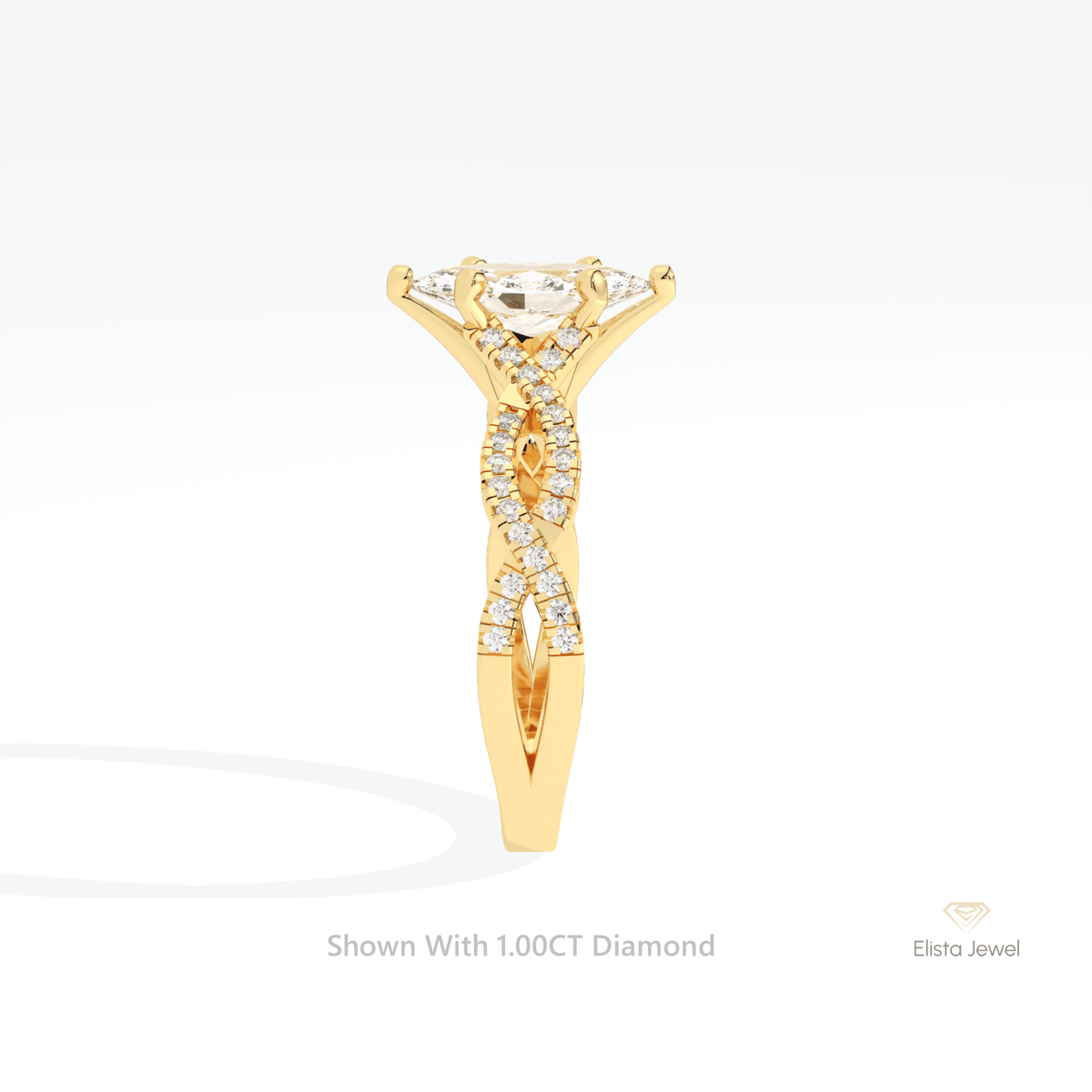 Marquise Cut Crossover Engagement Lab Grown Diamond Ring in 10K Yellow Gold - Side View