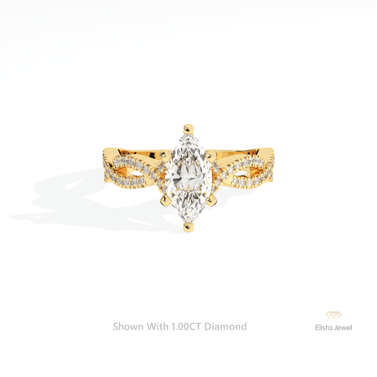 Marquise Cut Crossover Engagement Lab Grown Diamond Ring in 10K White Gold - Front View
