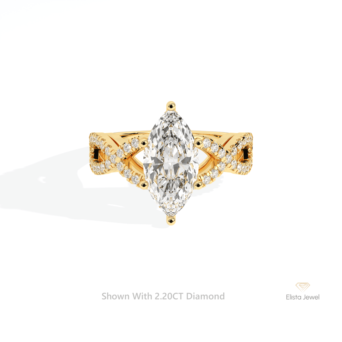 Marquise Cut Crossover Engagement Lab Grown Diamond Ring in 18K Rose Gold - Ring on Hand View