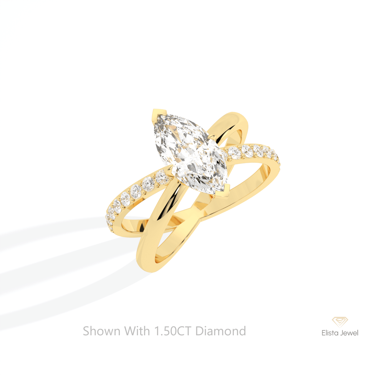 Marquise Cut Crossover Wedding Lab Grown Diamond Ring in 14K Rose Gold - Profile View