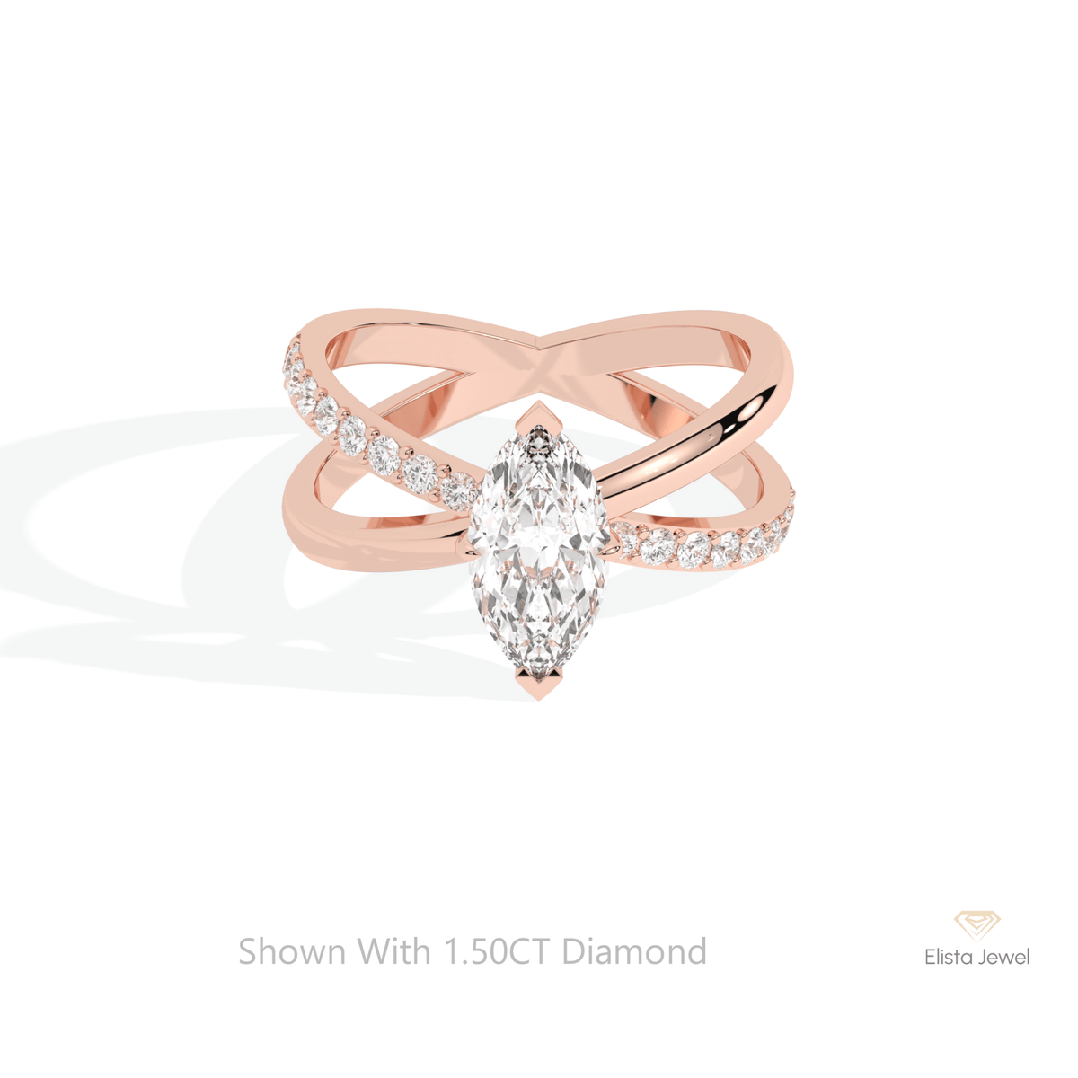 Marquise Cut Crossover Wedding Lab Grown Diamond Ring in 18K Rose Gold - Ring on Hand View