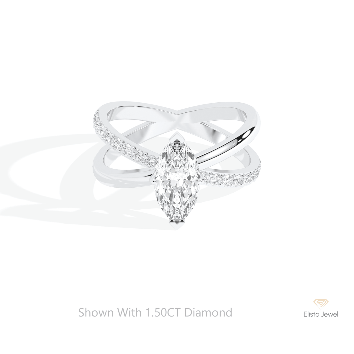 Marquise Cut Crossover Wedding Lab Grown Diamond Ring in 10K White Gold - Front View