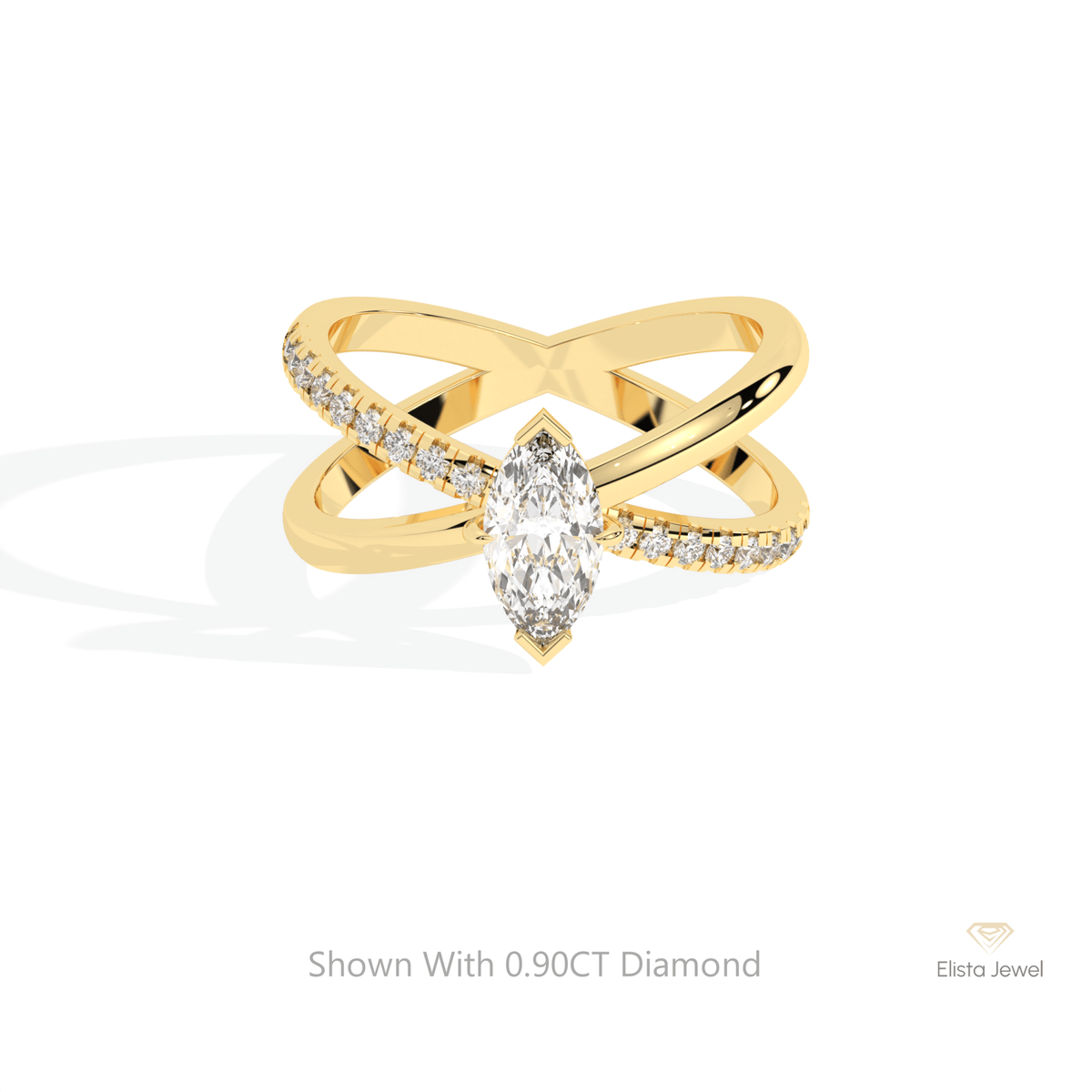Marquise Cut Crossover Wedding Lab Grown Diamond Ring in 10K White Gold - Front View