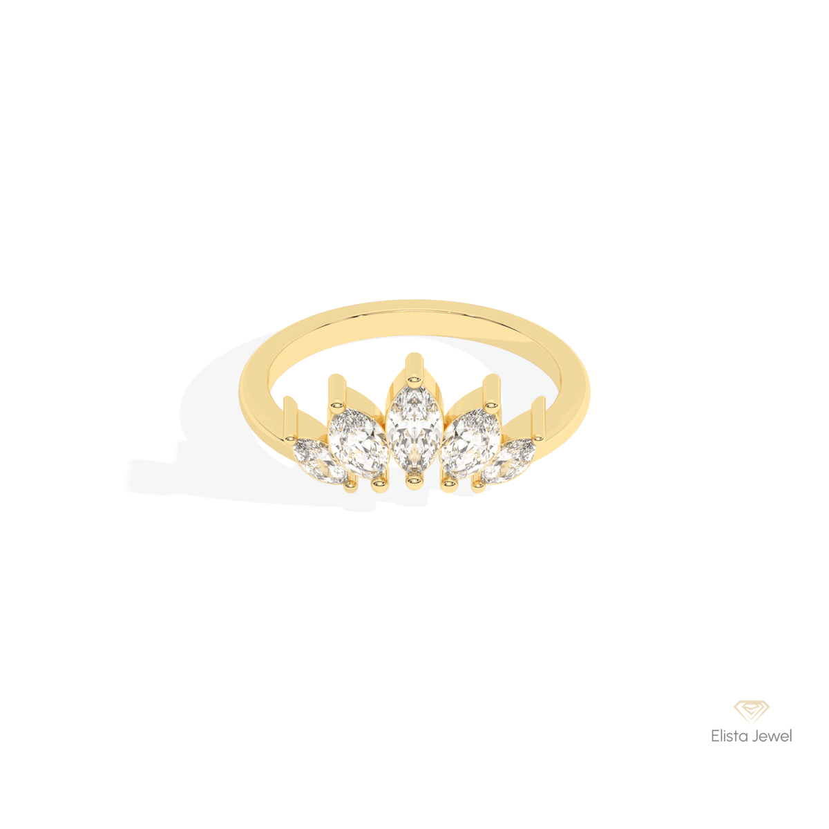 Marquise Cut Curve Wedding Lab Grown Diamond Band in 18K Rose Gold - Ring on Hand View