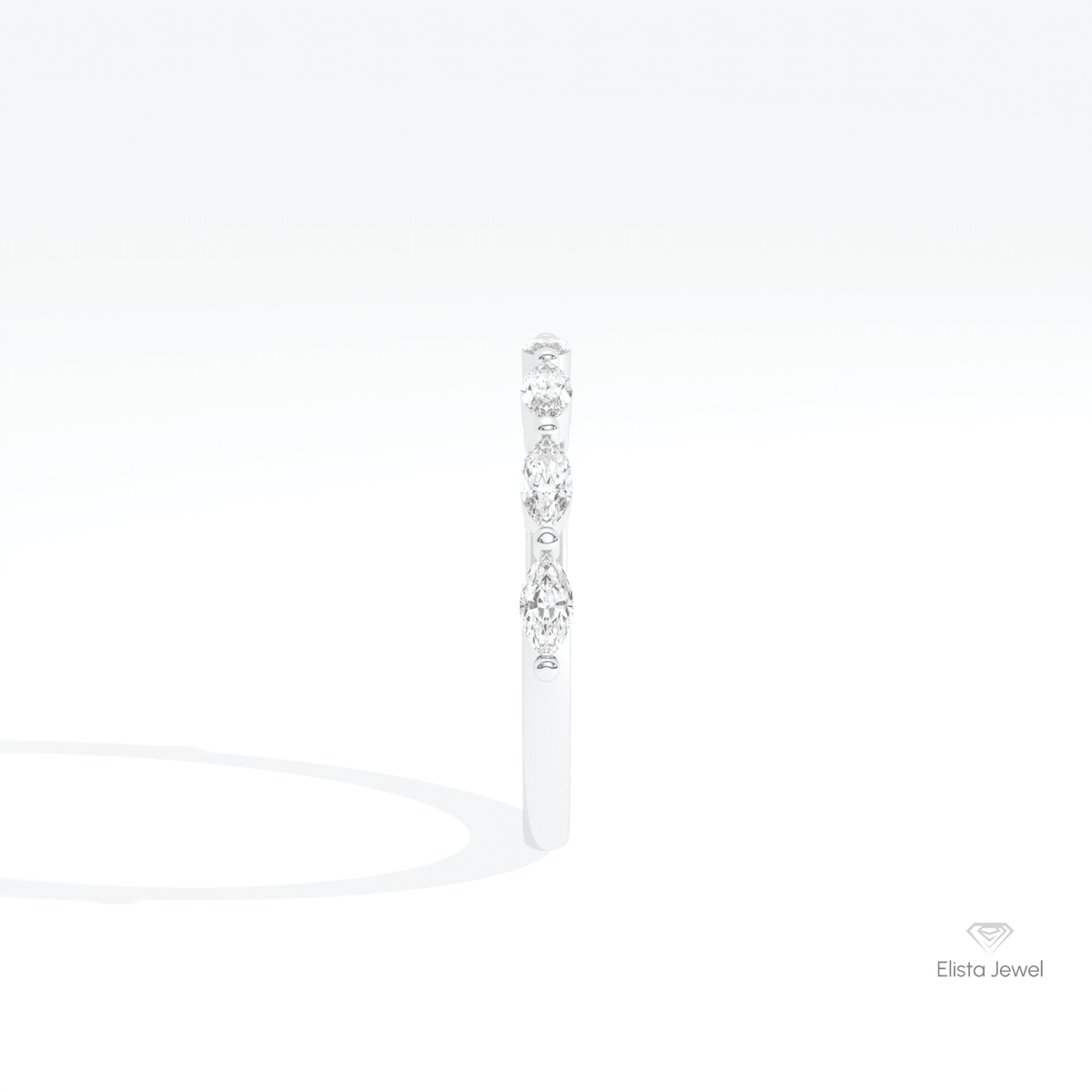 Marquise Cut Half Eternity Lab Grown Diamond Band in 18K Yellow Gold - Perspective View
