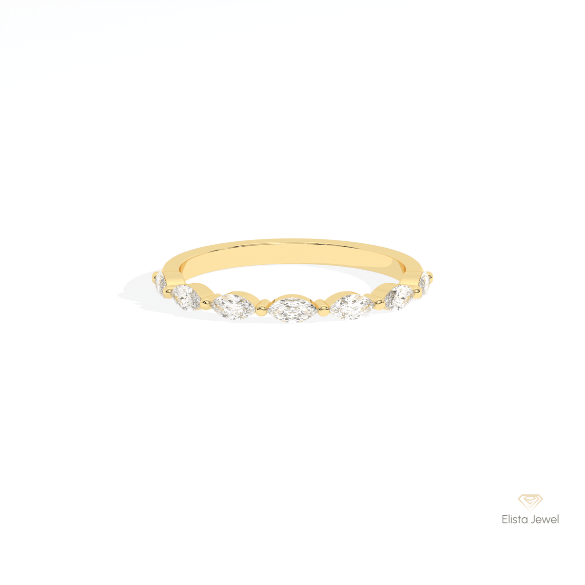 Marquise Cut Half Eternity Lab Grown Diamond Band in 10K White Gold - Front View