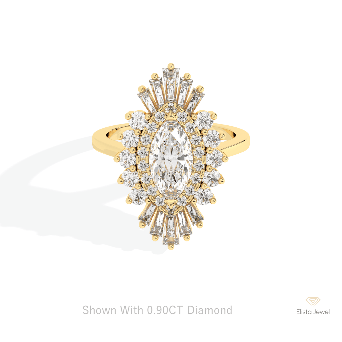 Marquise Cut Halo Starburst Lab Grown Diamond Ring in 10K White Gold - Front View