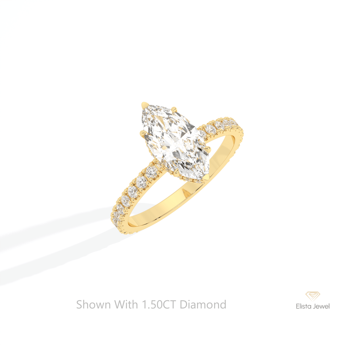 Marquise Cut Hidden Halo Wedding Lab Grown Diamond Ring in 10K Yellow Gold - Side View