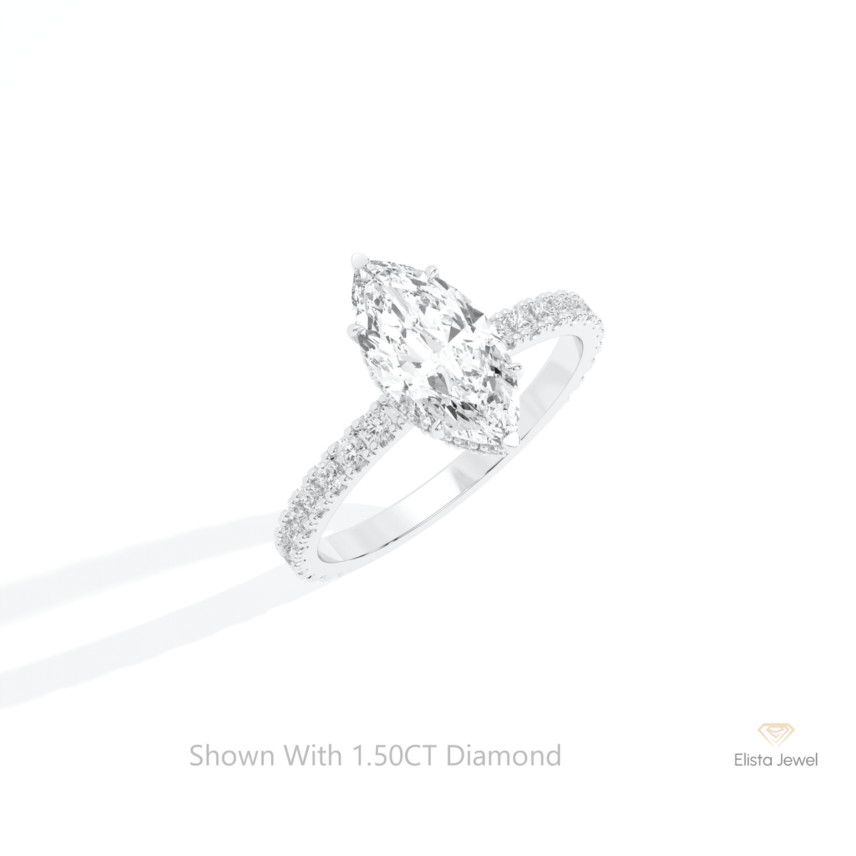 Marquise Cut Hidden Halo Wedding Lab Grown Diamond Ring in 14K Rose Gold - Profile View