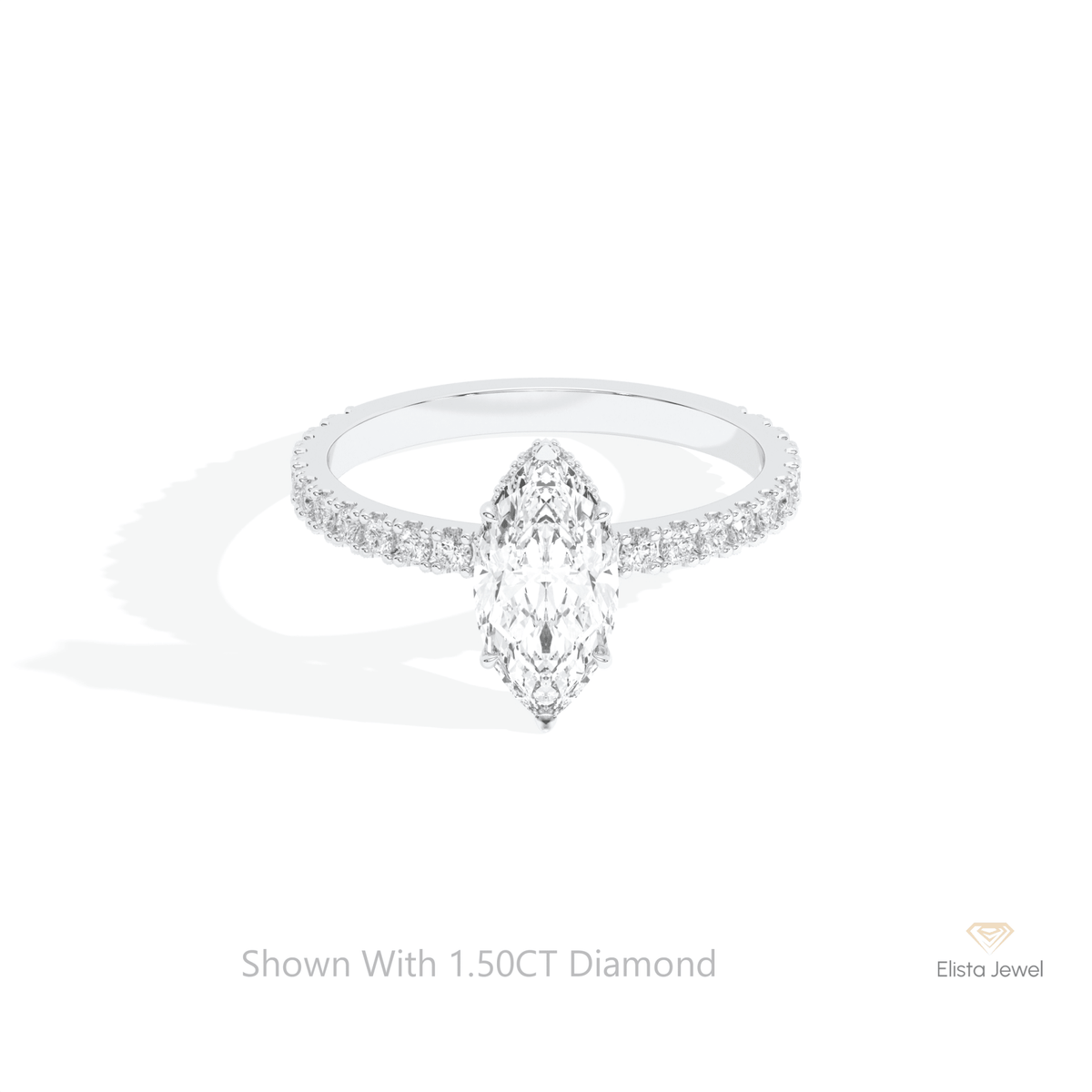 Marquise Cut Hidden Halo Wedding Lab Grown Diamond Ring in 14K Yellow Gold - Detail View