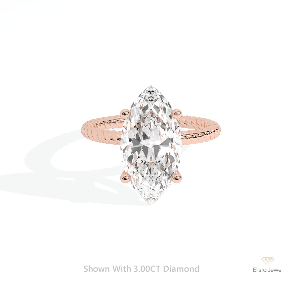 Marquise Cut Solitaire Engagement Lab Grown Diamond Ring in 18K Rose Gold - Ring on Hand View