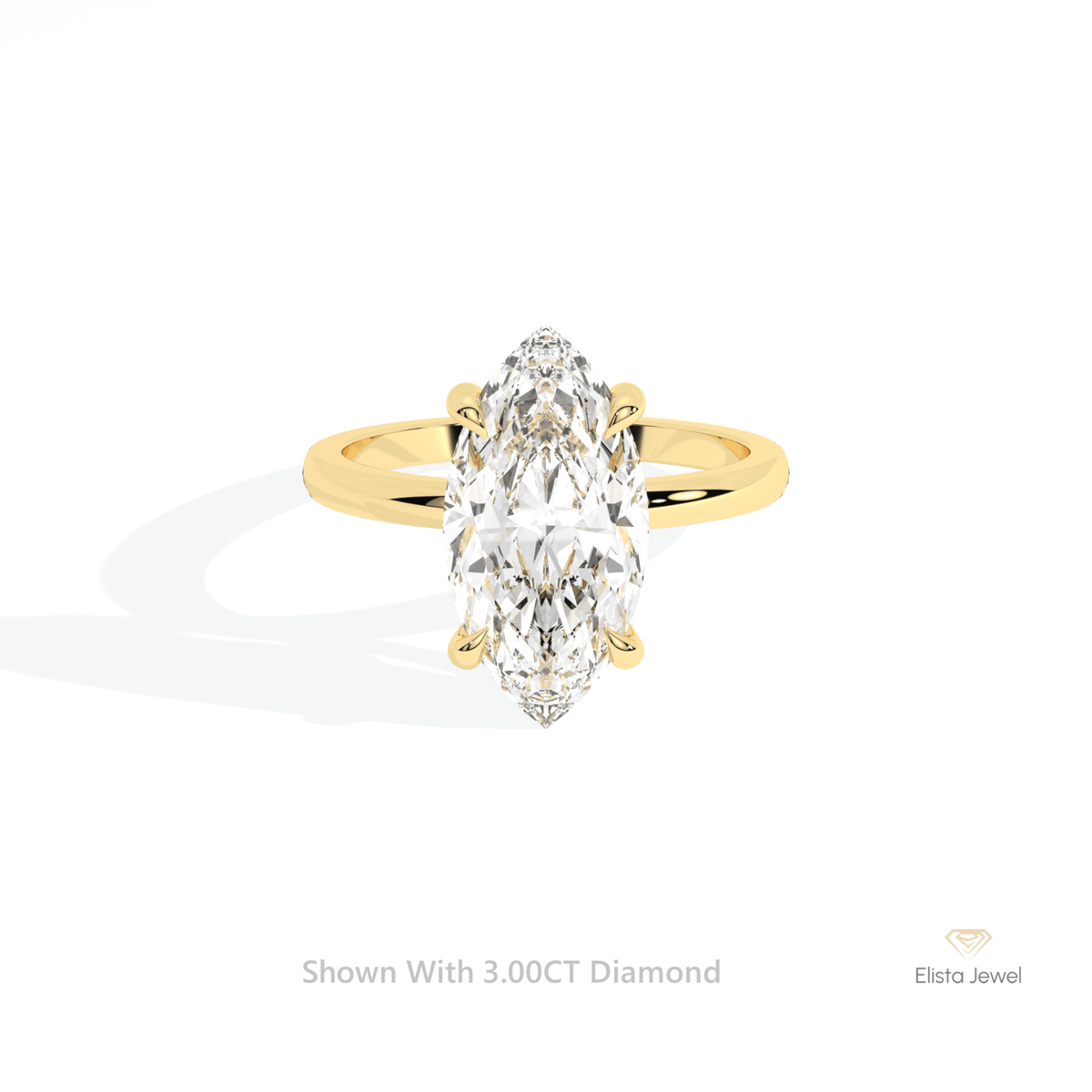 Marquise Cut Solitaire Engagement Lab Grown Diamond Ring in 14K Yellow Gold - Detail View