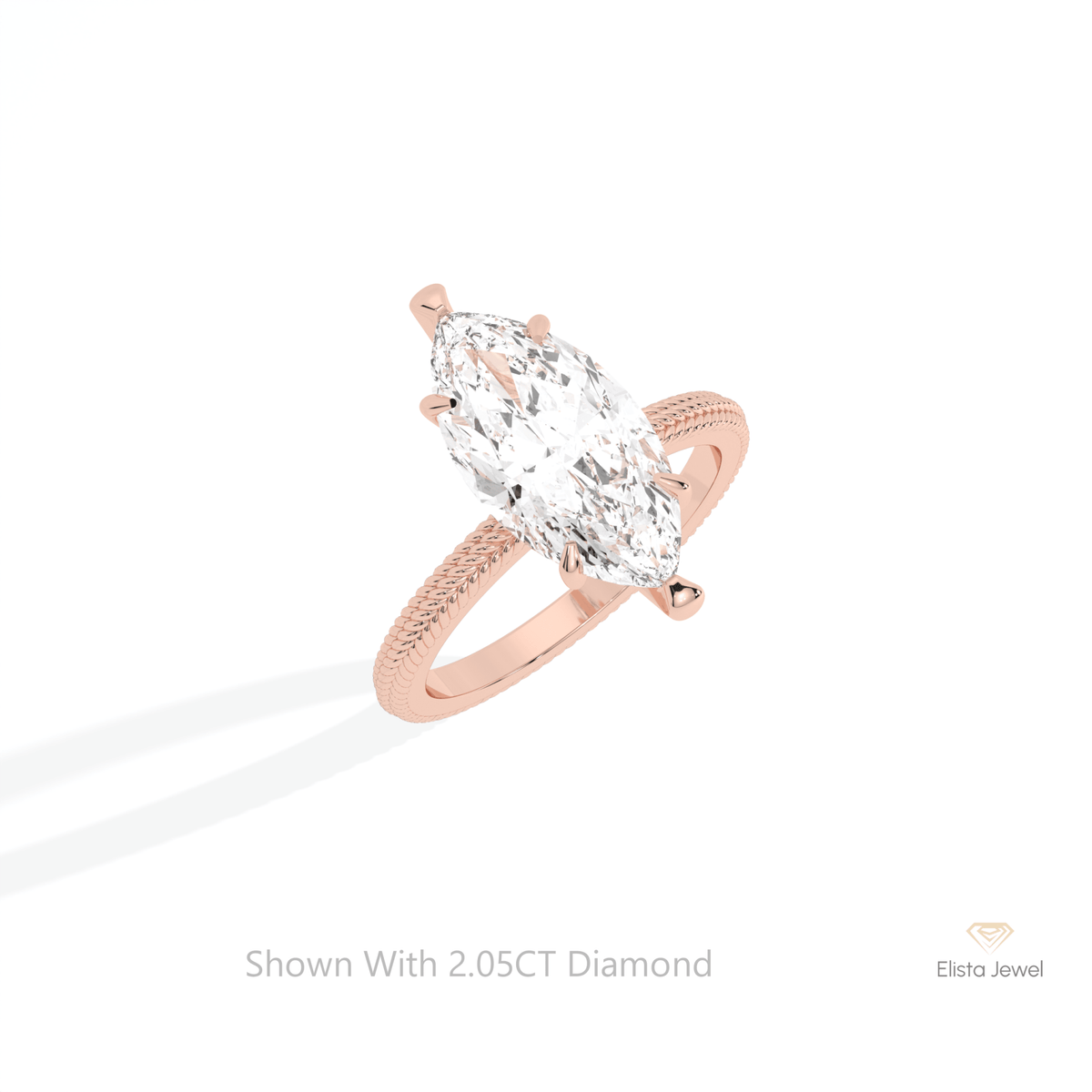 Marquise Cut Solitaire Wedding Lab Grown Diamond Ring in 14K Rose Gold - Profile View