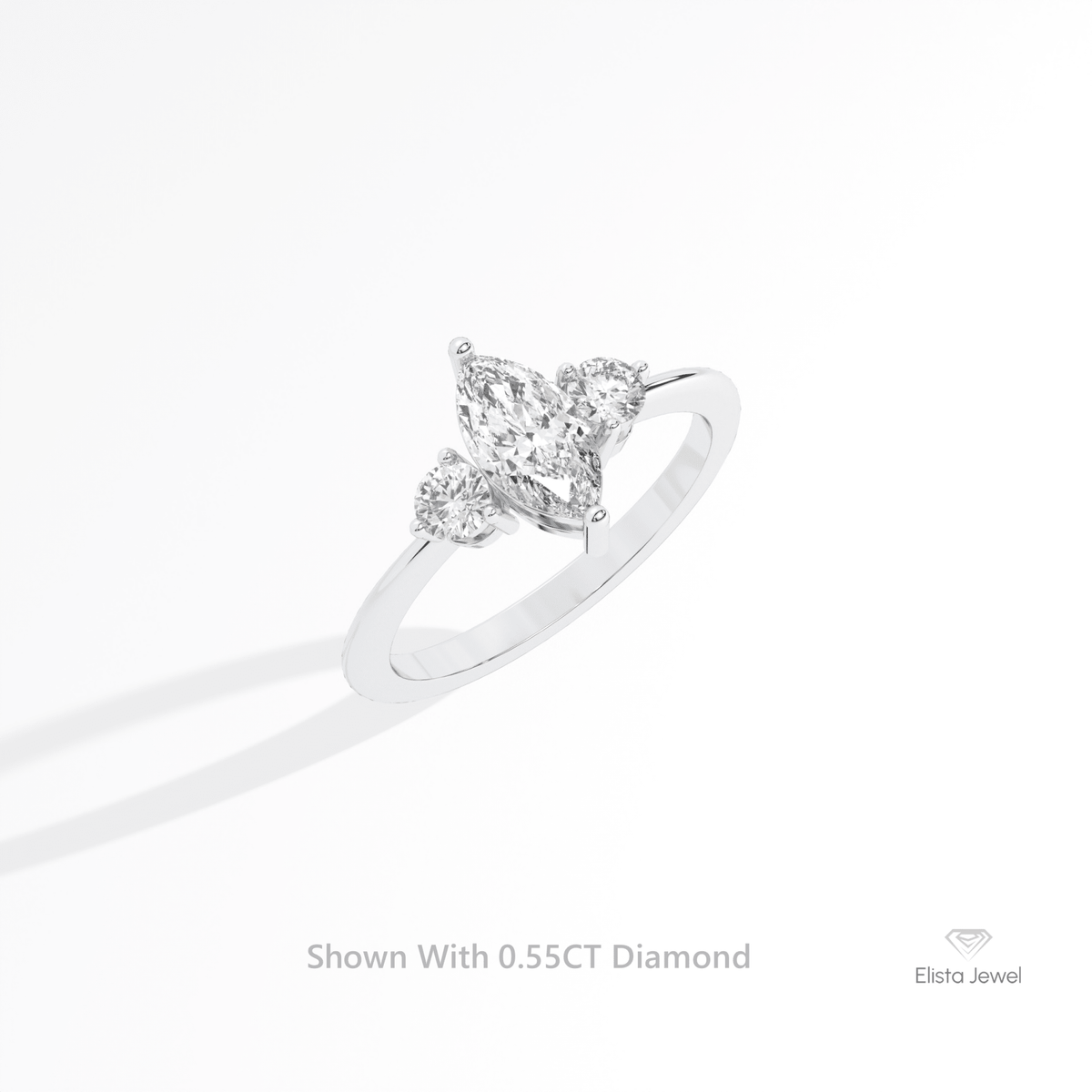 Marquise Cut Three Stone Wedding Lab Grown Diamond Ring in 10K Yellow Gold - Side View