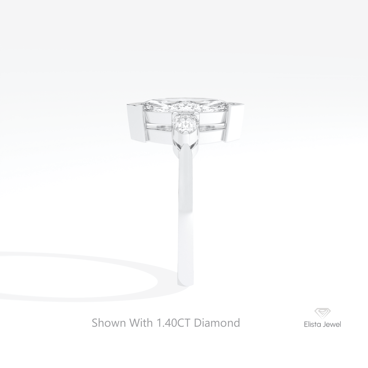 Marquise Cut Three Stone Wedding Lab Grown Diamond Ring in 14K White Gold - Top View