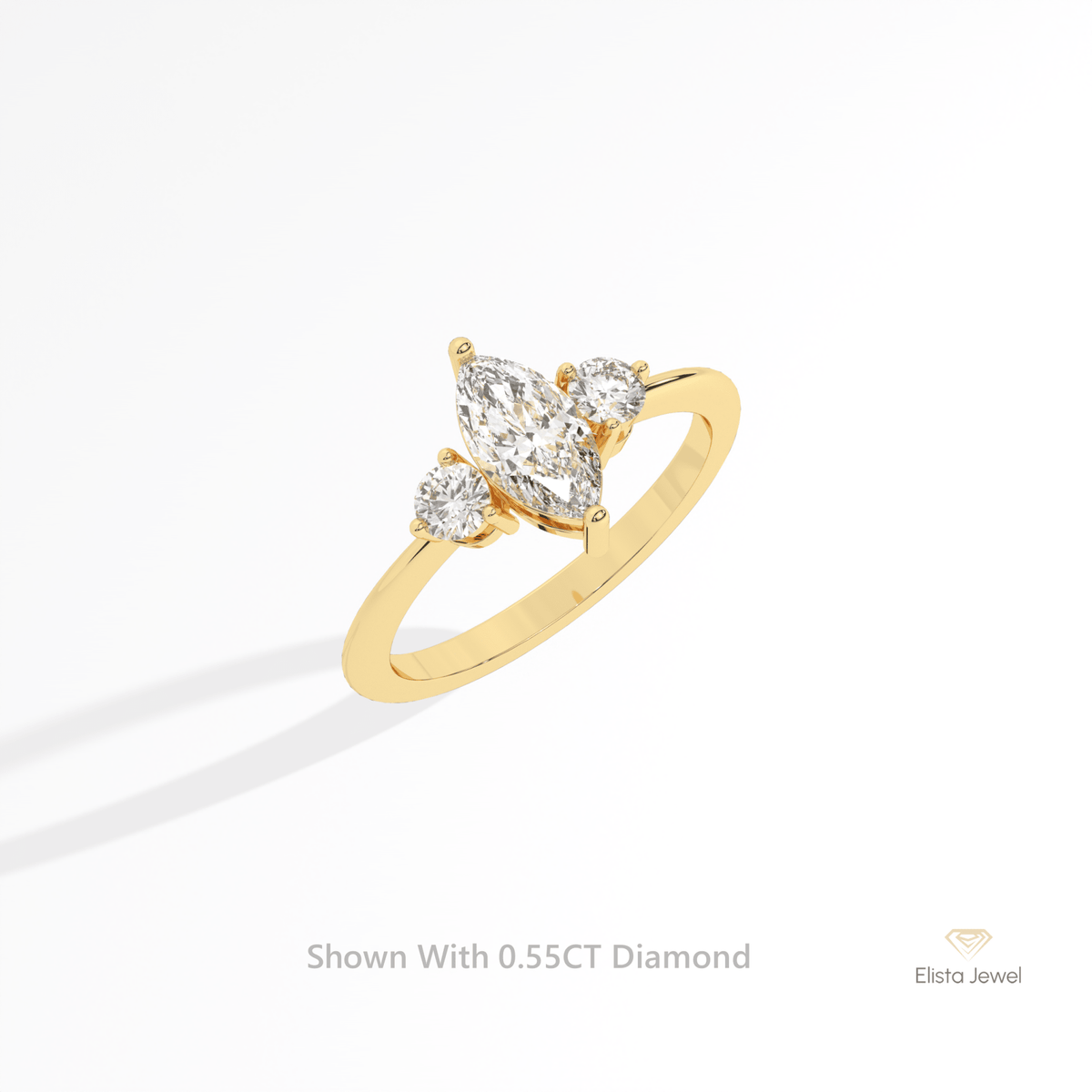 Marquise Cut Three Stone Wedding Lab Grown Diamond Ring in 14K Rose Gold - Profile View