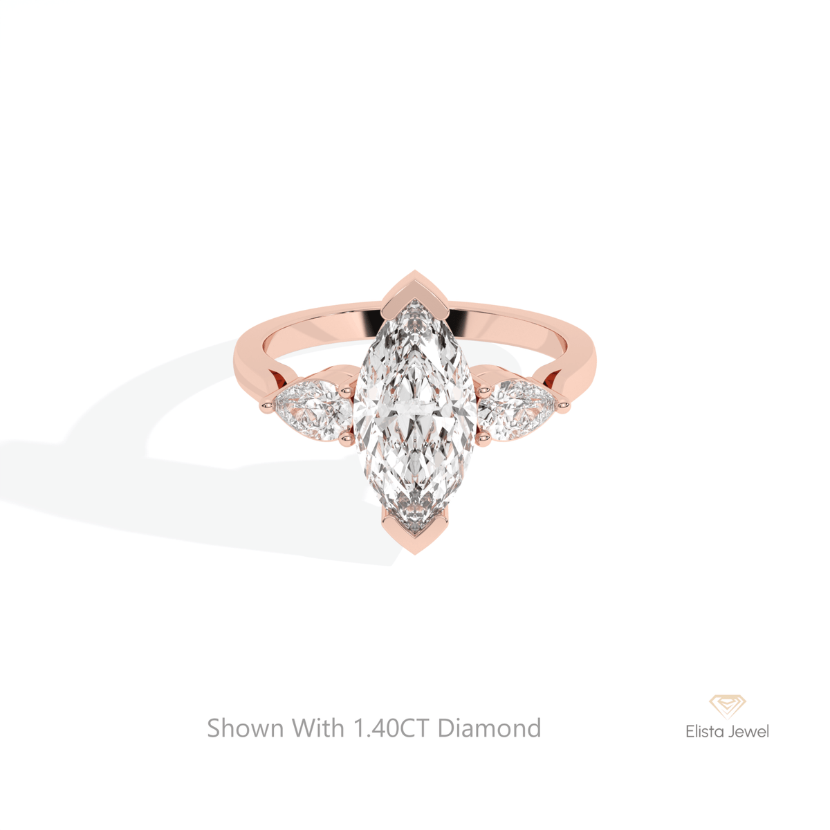 Marquise Cut Three Stone Wedding Lab Grown Diamond Ring in 18K Rose Gold - Ring on Hand View